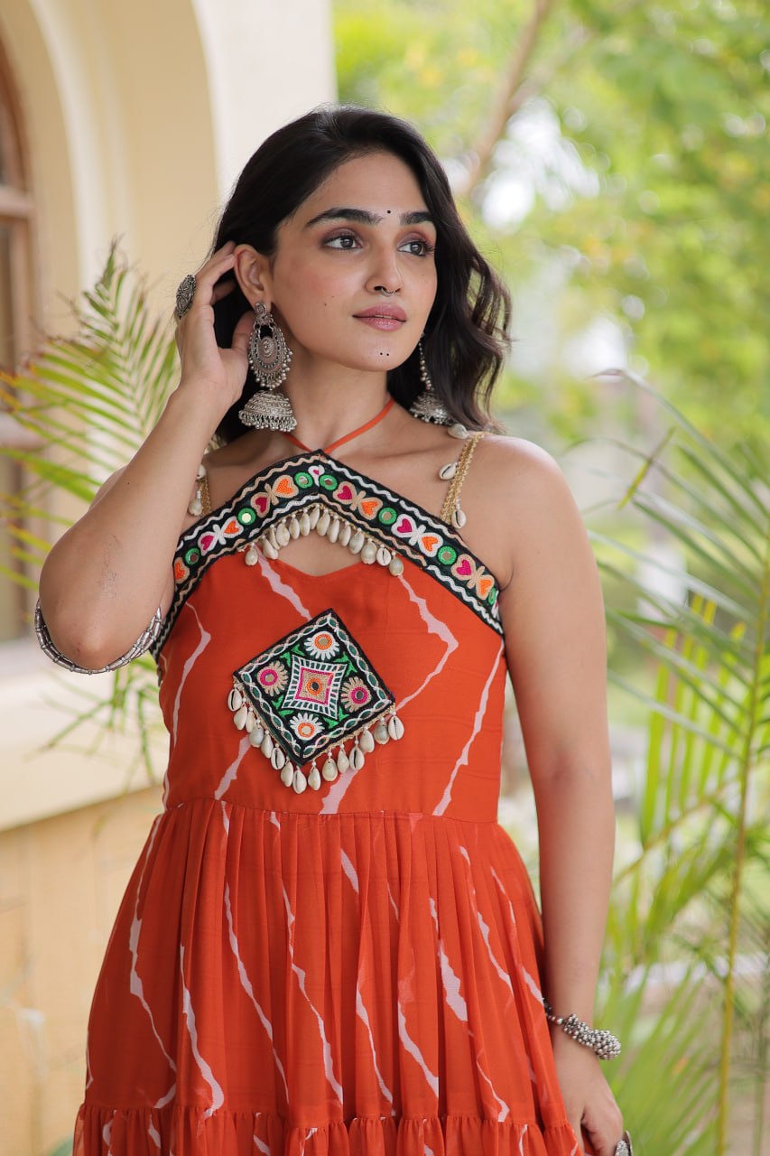 Laheriya Print Kutchi Patchwork Gown Clothsvilla