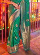 Load image into Gallery viewer, Pine Green Floral Printed Banarasi Silk Saree with Zari Woven Pallu ClothsVilla