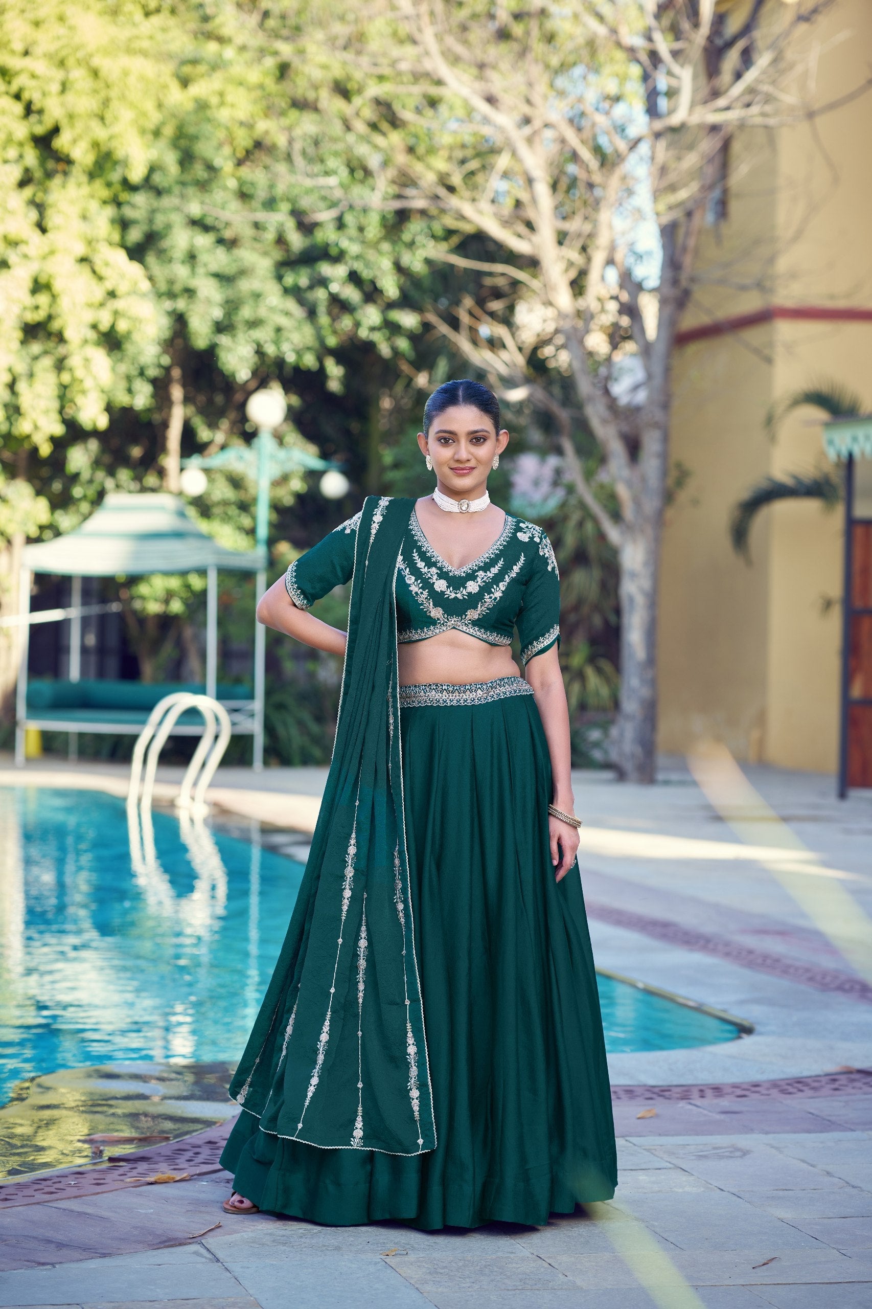 Pine Green Rangoli Crush Lehenga Secondary image