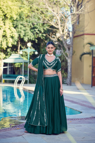 Pine Green Rangoli Crush Lehenga ClothsVilla