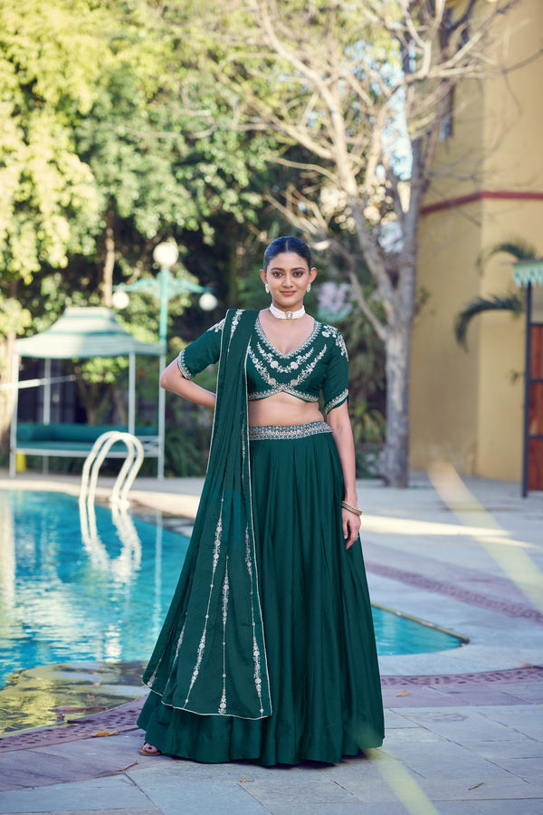 Pine Green Rangoli Crush Lehenga ClothsVilla