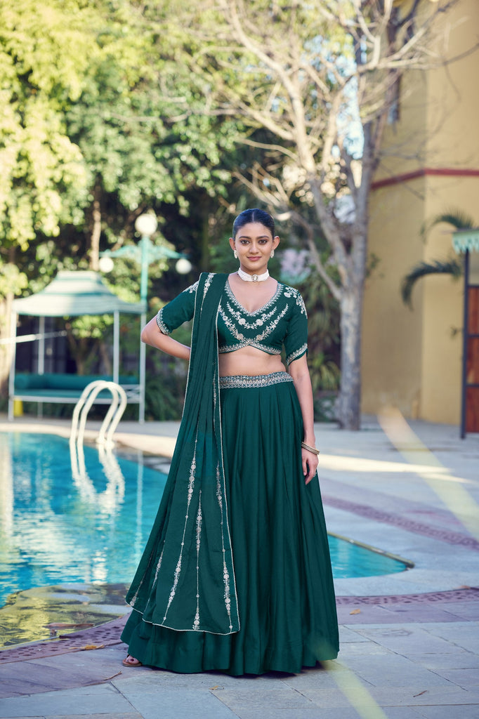Pine Green Rangoli Crush Lehenga ClothsVilla