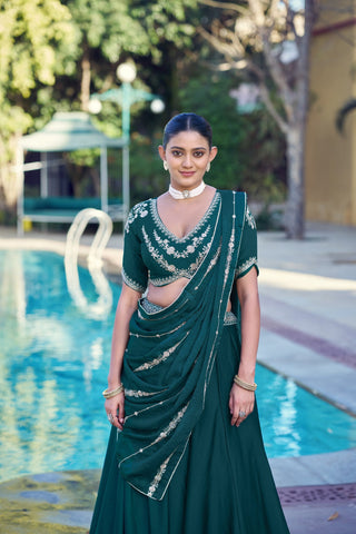 Pine Green Rangoli Crush Lehenga ClothsVilla
