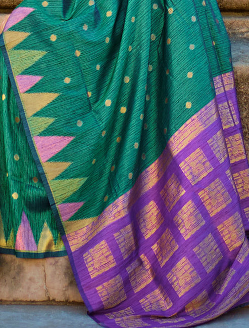 Pine Green Saree Mall Women's Banarasi Silk Blend Saree with Unstitched Blouse Piece ClothsVilla