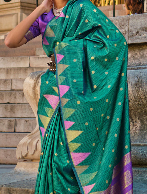 Pine Green Saree Mall Women's Banarasi Silk Blend Saree with Unstitched Blouse Piece ClothsVilla