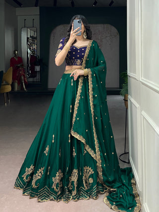 Pine Green Sequins Embroidered Silk Lehenga ClothsVilla