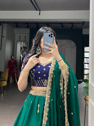 Pine Green Sequins Embroidered Silk Lehenga ClothsVilla