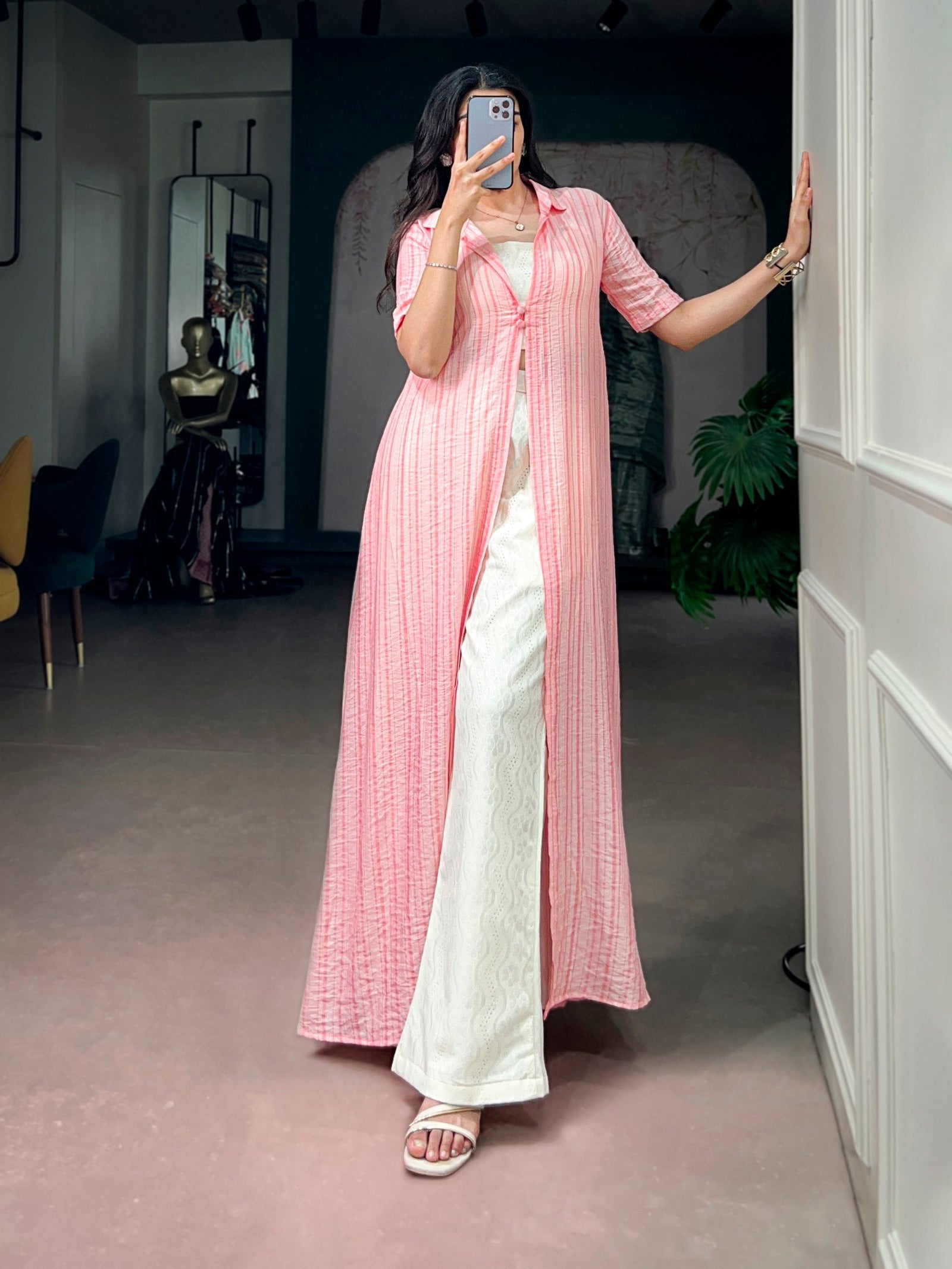 Pink 3-Piece Stitched Co-Ord Set with Shrug ClothsVilla