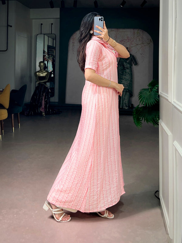 Pink 3-Piece Stitched Co-Ord Set with Shrug ClothsVilla