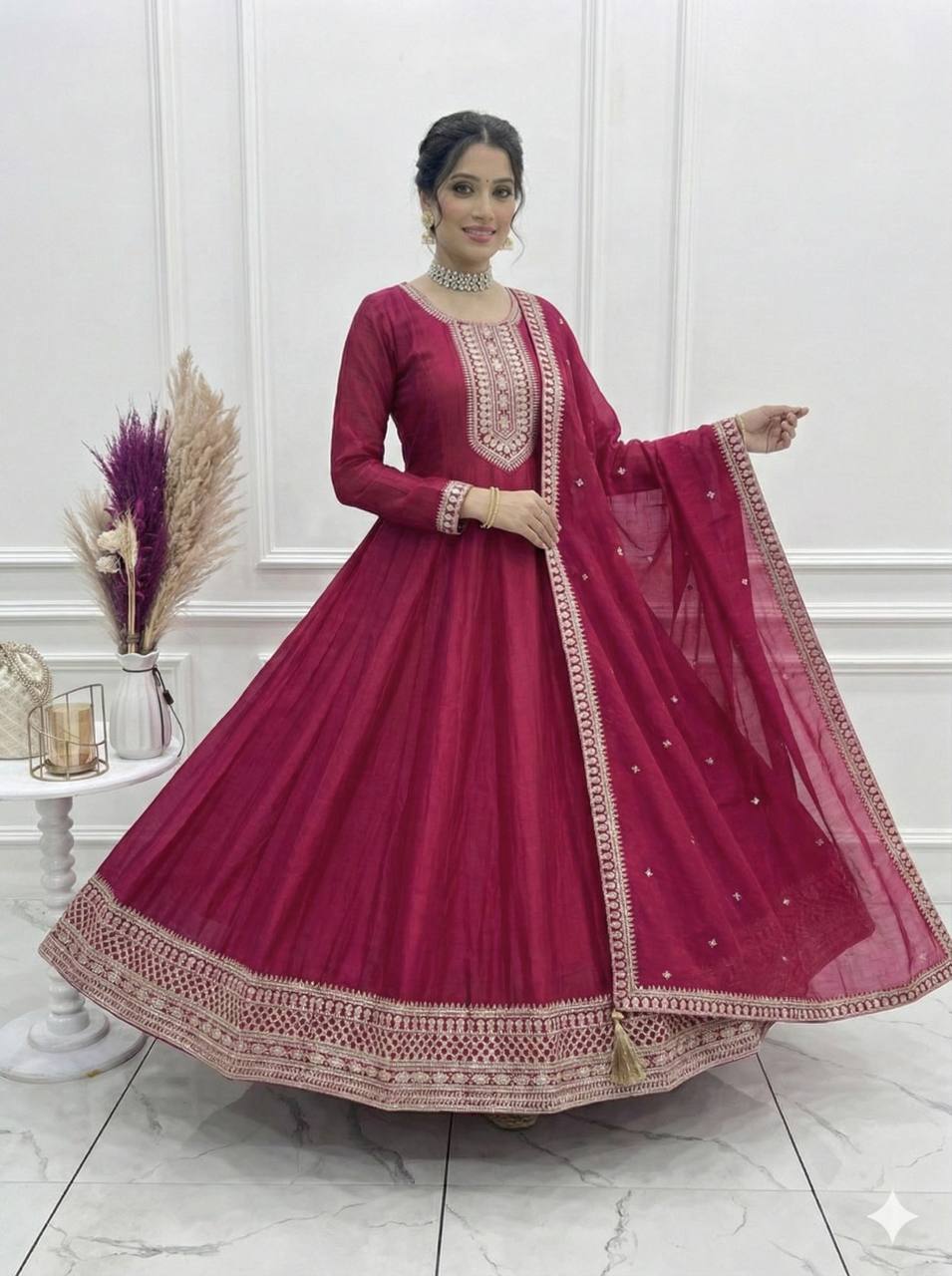 Pink Anarkali Gown with Dupatta ClothsVilla