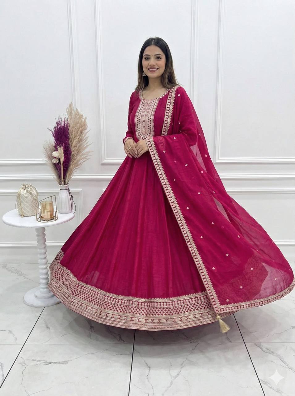 Pink Anarkali Gown with Dupatta ClothsVilla