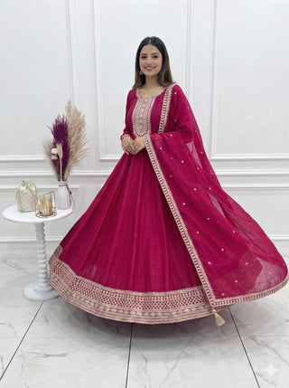 Pink Anarkali Gown with Dupatta ClothsVilla