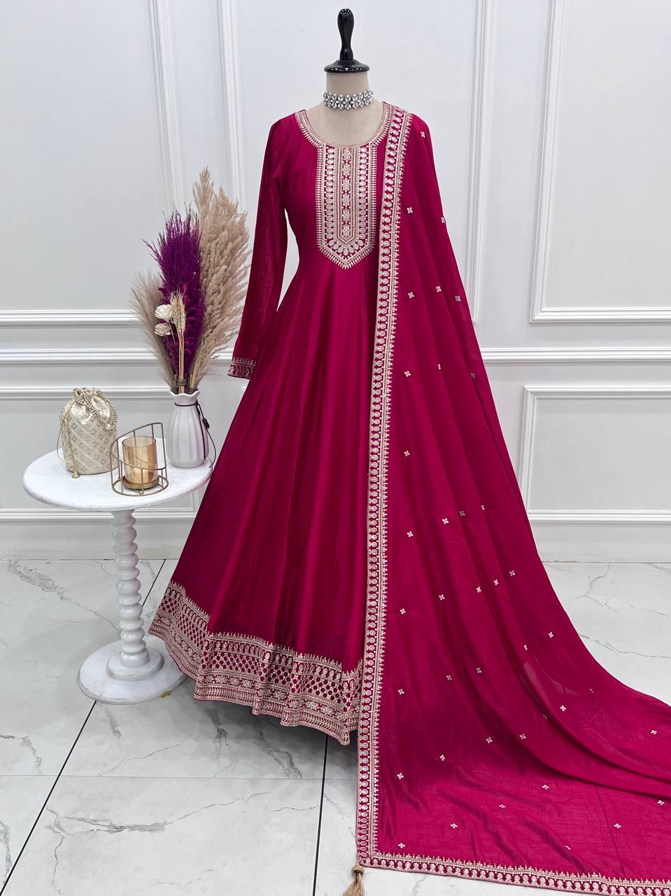 Pink Anarkali Gown with Dupatta ClothsVilla