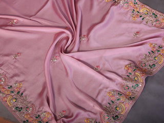 Pink Art Silk Saree with Sequins Work ClothsVilla
