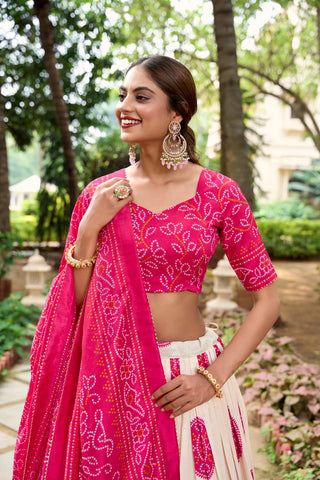 Pink Artistry in Silk Tussar Lehenga Choli with Bandhej Print & Gotta Patti Accents ClothsVilla