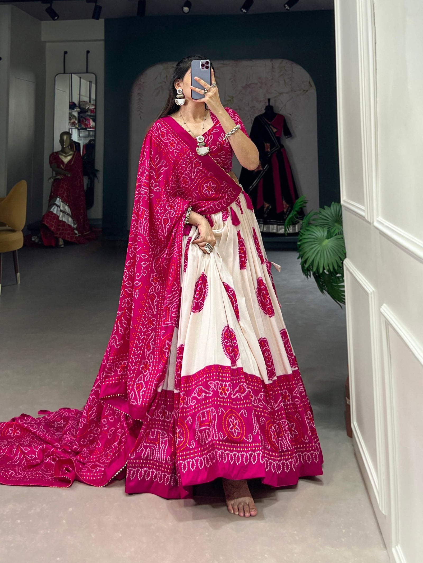 Pink Artistry in Silk Tussar Lehenga Choli with Bandhej Print & Gotta Patti Accents