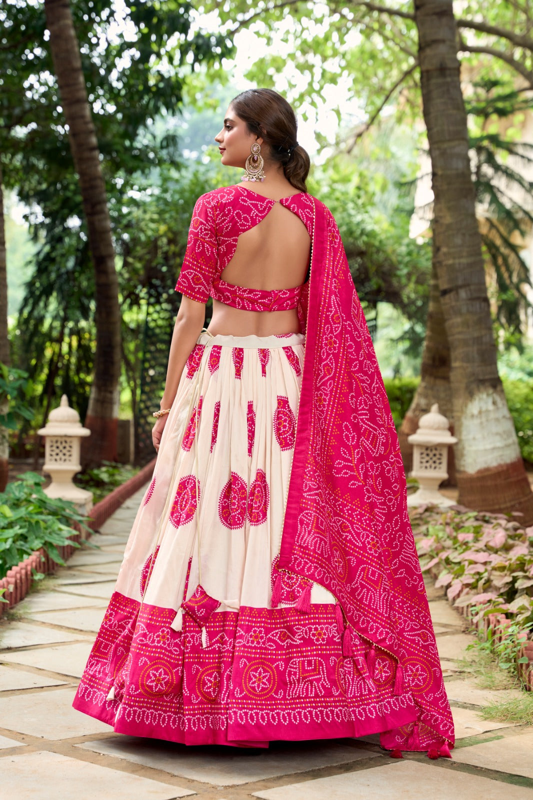 Pink Artistry in Silk Tussar Lehenga Choli with Bandhej Print & Gotta Patti Accents ClothsVilla