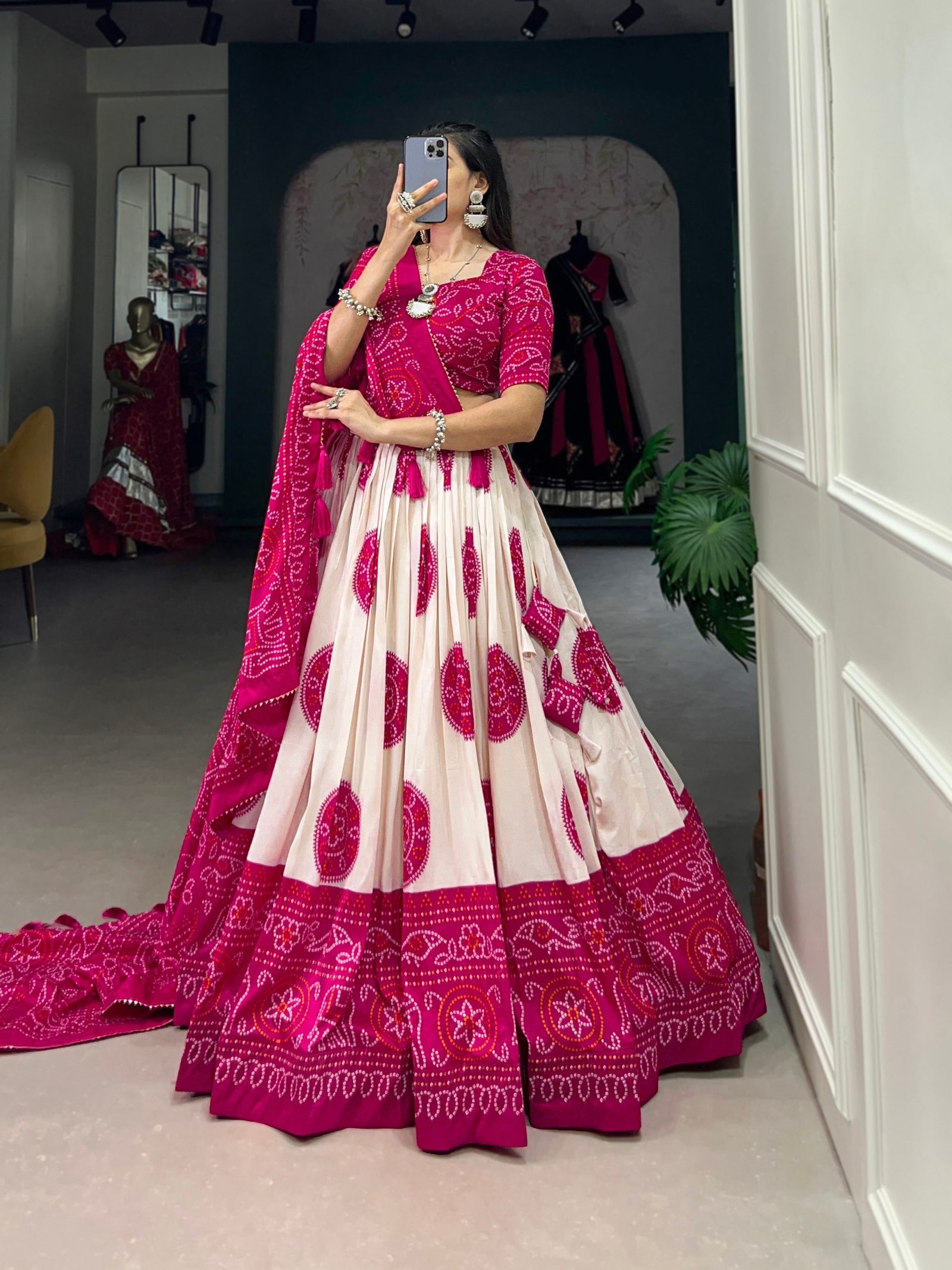 Pink Artistry in Silk Tussar Lehenga Choli with Bandhej Print & Gotta Patti Accents