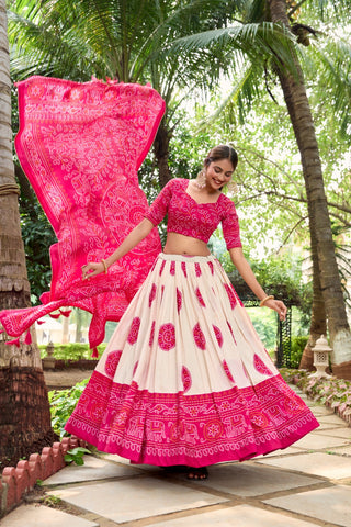 Pink Artistry in Silk Tussar Lehenga Choli with Bandhej Print & Gotta Patti Accents ClothsVilla