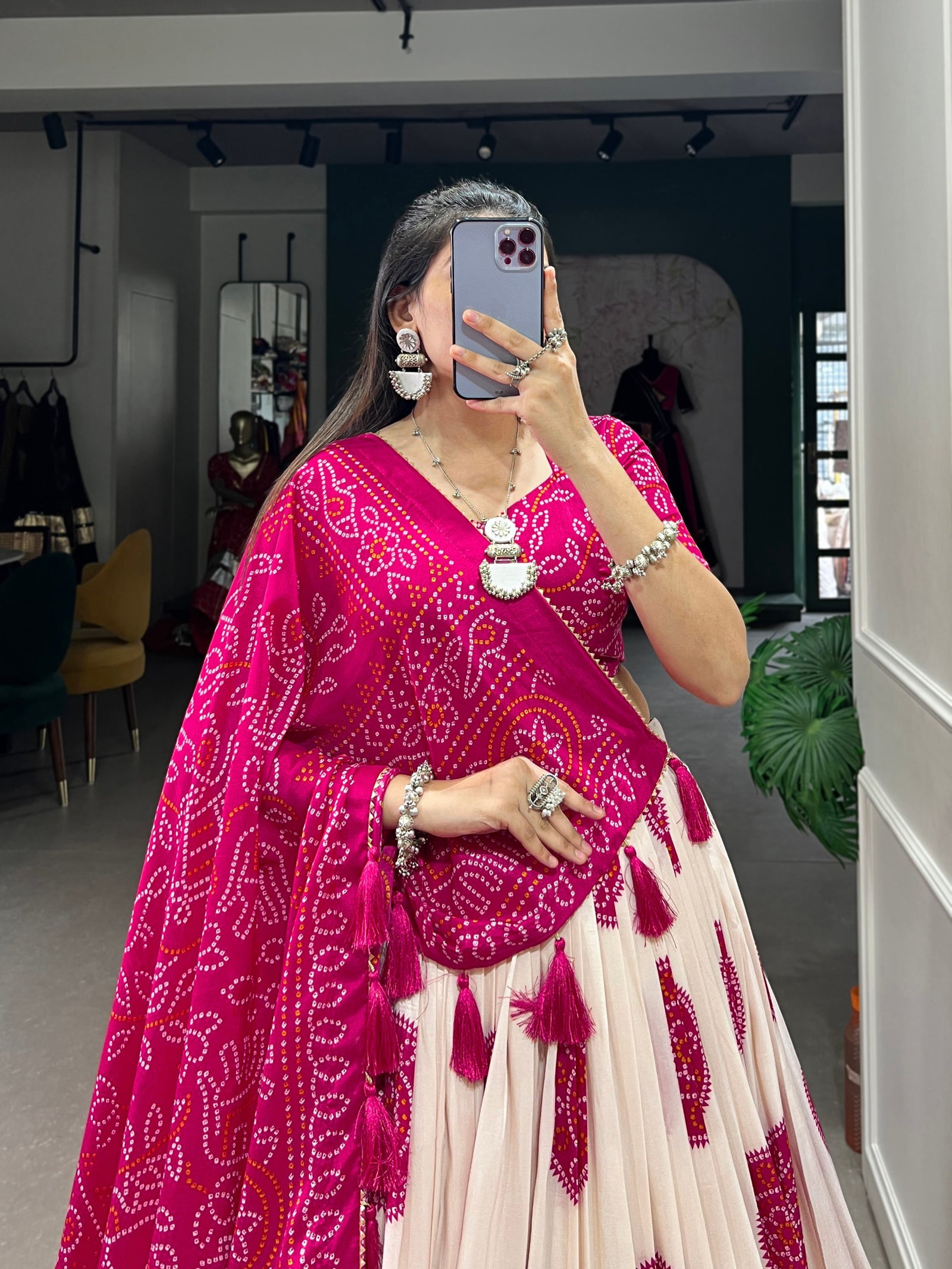 Pink Artistry in Silk Tussar Lehenga Choli with Bandhej Print & Gotta Patti Accents