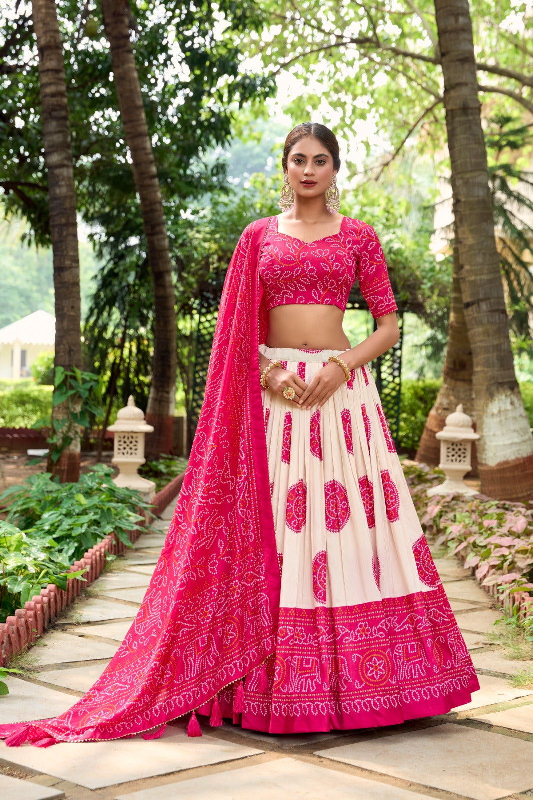 Pink Artistry in Silk Tussar Lehenga Choli with Bandhej Print & Gotta Patti Accents ClothsVilla