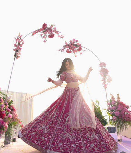 Pink Awesomeness Awaits — Slub Silk Lehenga Set with Sequins & Dori Work ClothsVilla