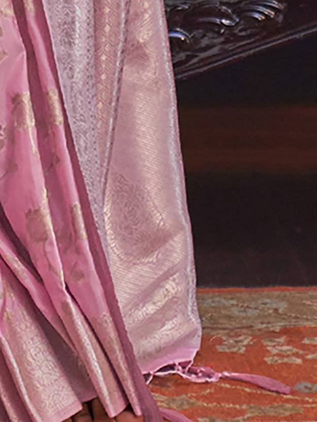 Pink Banarasi Silk Blend Saree with Bidri Work & Zari Buta – Gold Accents & Tassel Detailing ClothsVilla