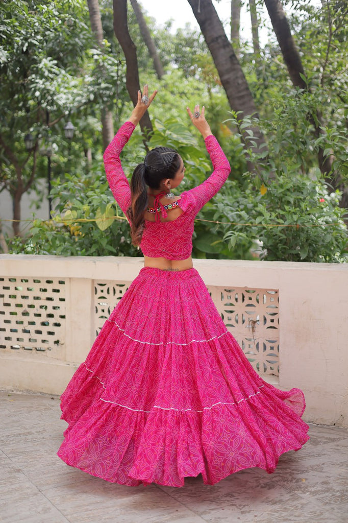 Pink Bandhej Print Faux Georgette Lehenga Choli Set with Gotta Patti & Gamthi Embroidery – Stitched ClothsVilla