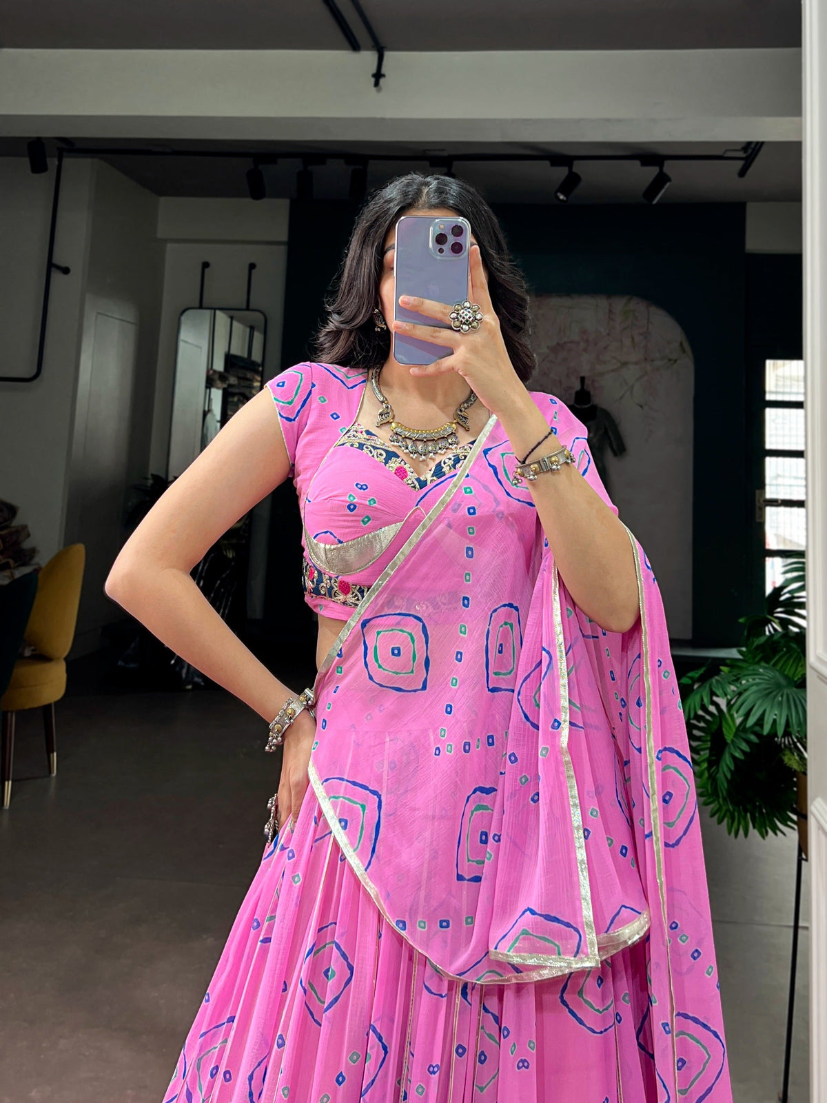 Pink Bandhej Print Lehenga Choli ClothsVilla