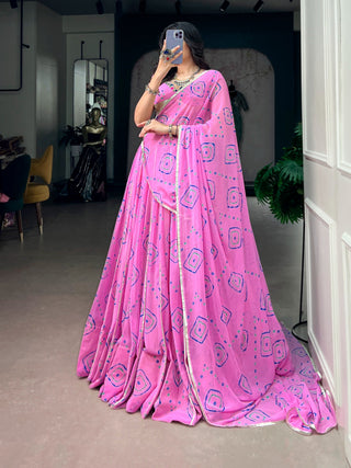 Pink Bandhej Print Lehenga Choli ClothsVilla