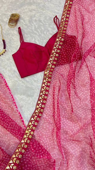 Pink Bloom Bandhani Organza Saree – A Timeless Elegance ClothsVilla