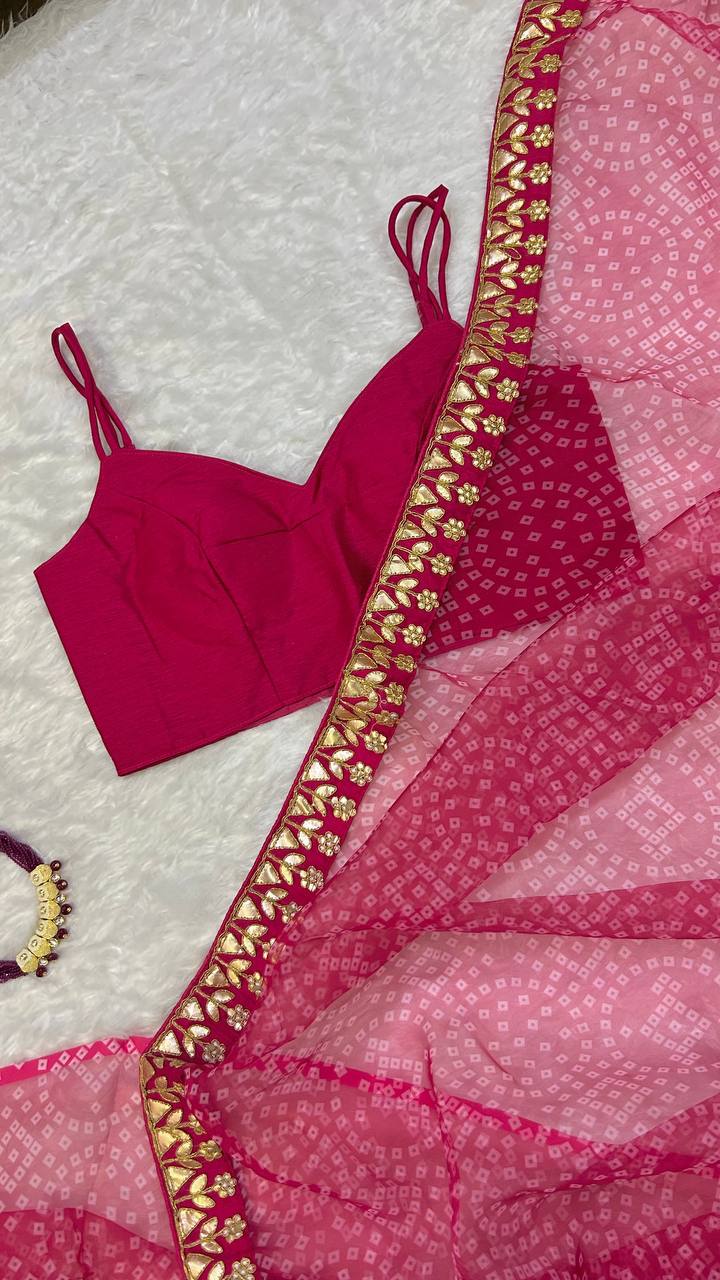 Pink Bloom Bandhani Organza Saree – A Timeless Elegance ClothsVilla