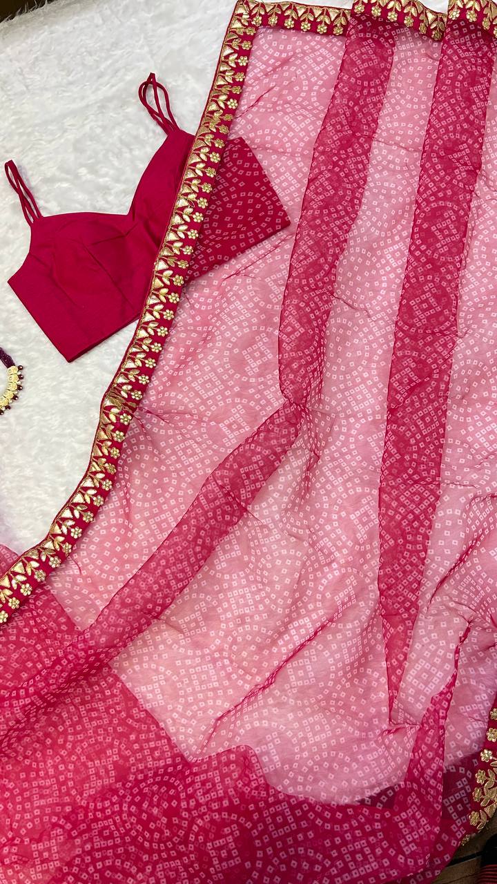 Pink Bloom Bandhani Organza Saree – A Timeless Elegance ClothsVilla
