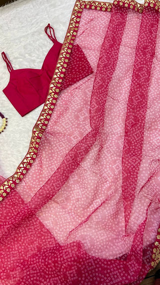 Pink Bloom Bandhani Organza Saree – A Timeless Elegance ClothsVilla