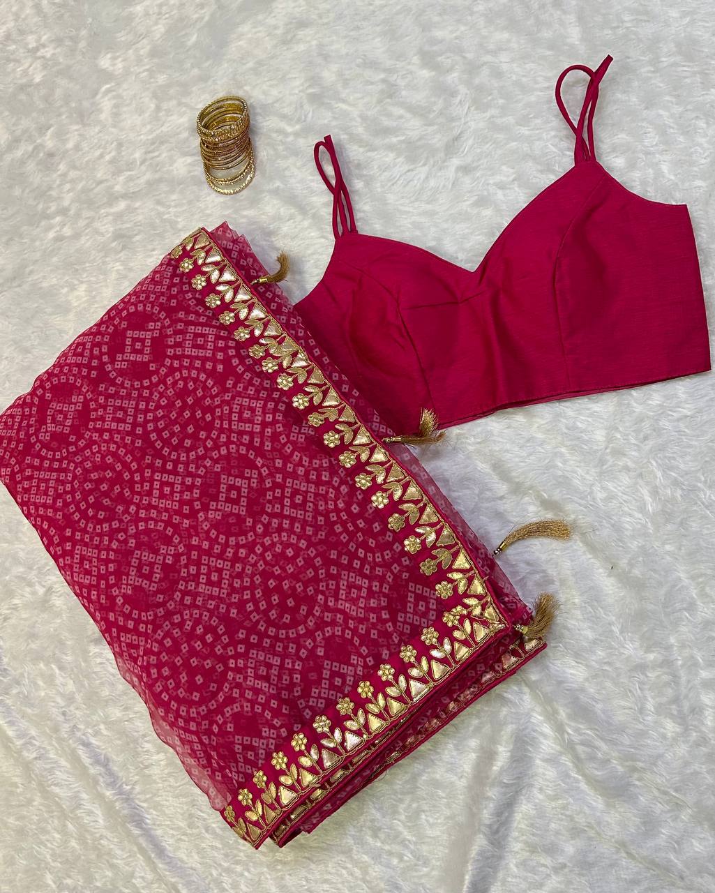 Pink Bloom Bandhani Organza Saree – A Timeless Elegance ClothsVilla