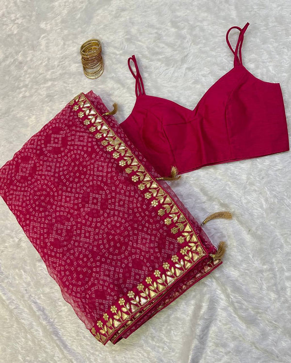 Pink Bloom Bandhani Organza Saree – A Timeless Elegance ClothsVilla