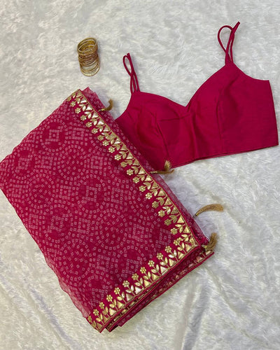 Pink Bloom Bandhani Organza Saree – A Timeless Elegance ClothsVilla