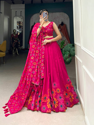 Pink Blossom Boldly Radiate Charm in Floral Printed Lehengas
