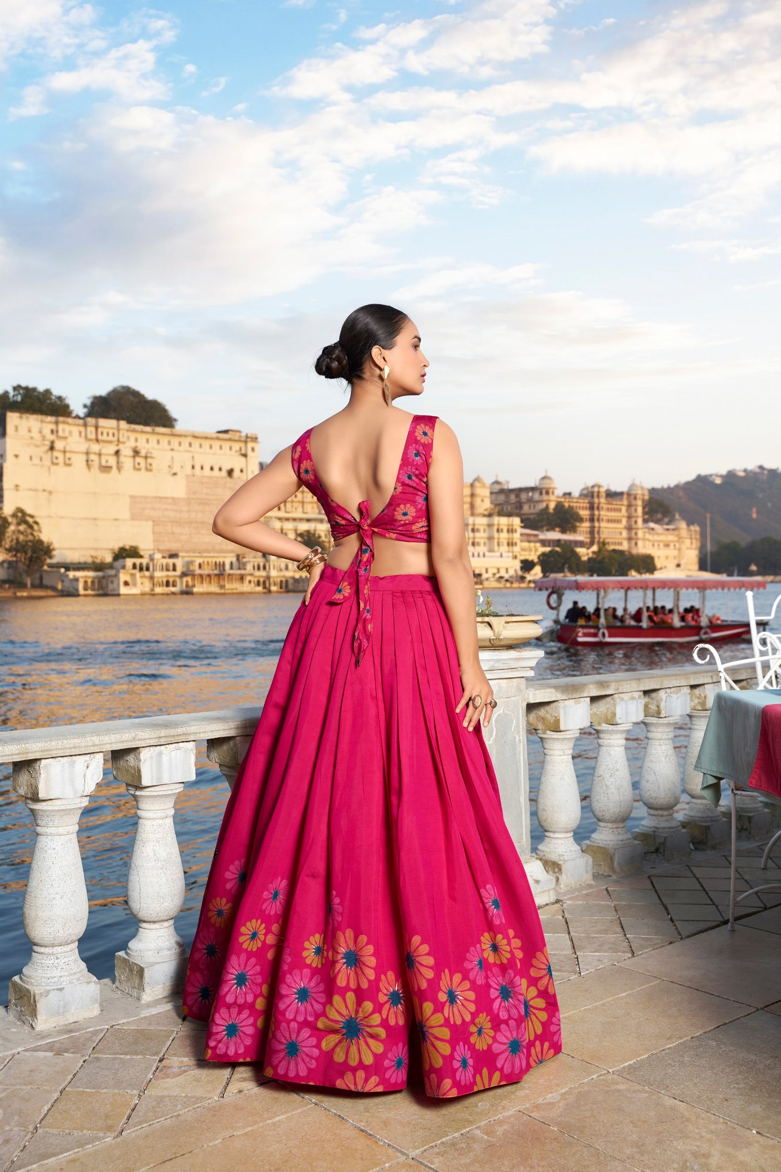 Pink Blossom Boldly Radiate Charm in Floral Printed Lehengas