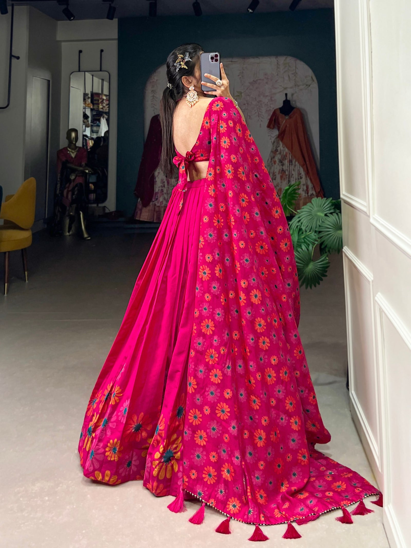 Pink Blossom Boldly Radiate Charm in Floral Printed Lehengas