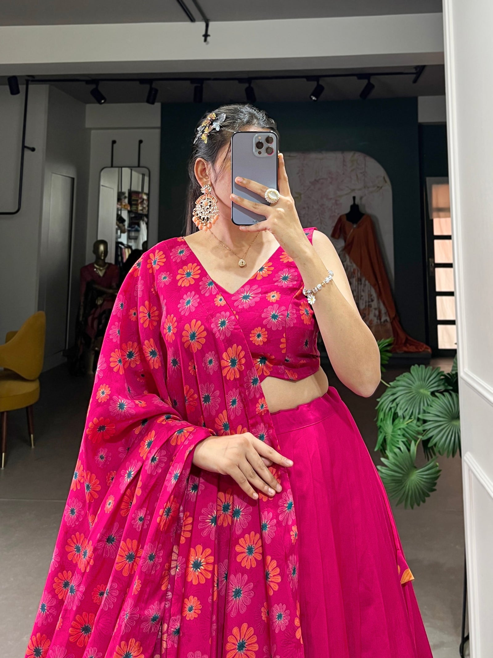 Pink Blossom Boldly Radiate Charm in Floral Printed Lehengas