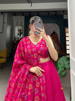 Pink Blossom Boldly Radiate Charm in Floral Printed Lehengas