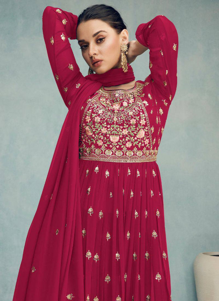 Odette Pink Organza Embroidered Semi Stitched Lehenga With Unstitched