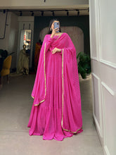 Load image into Gallery viewer, Pink Butterfly Bliss Printed Georgette Gown with Shimmering Dupatta - Ready to Wear ClothsVilla