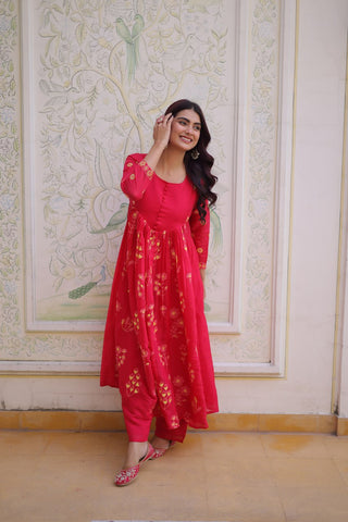 Pink Chanderi Kurti Pant Set Clothsvilla