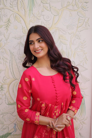 Pink Chanderi Kurti Pant Set Clothsvilla