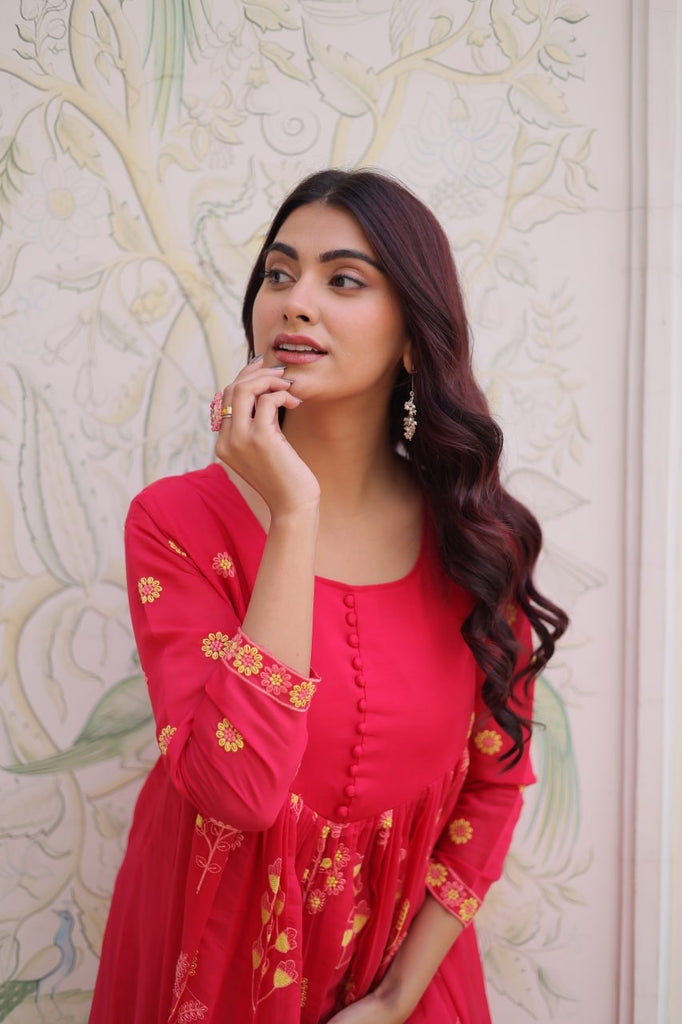 Pink Chanderi Kurti Pant Set Clothsvilla