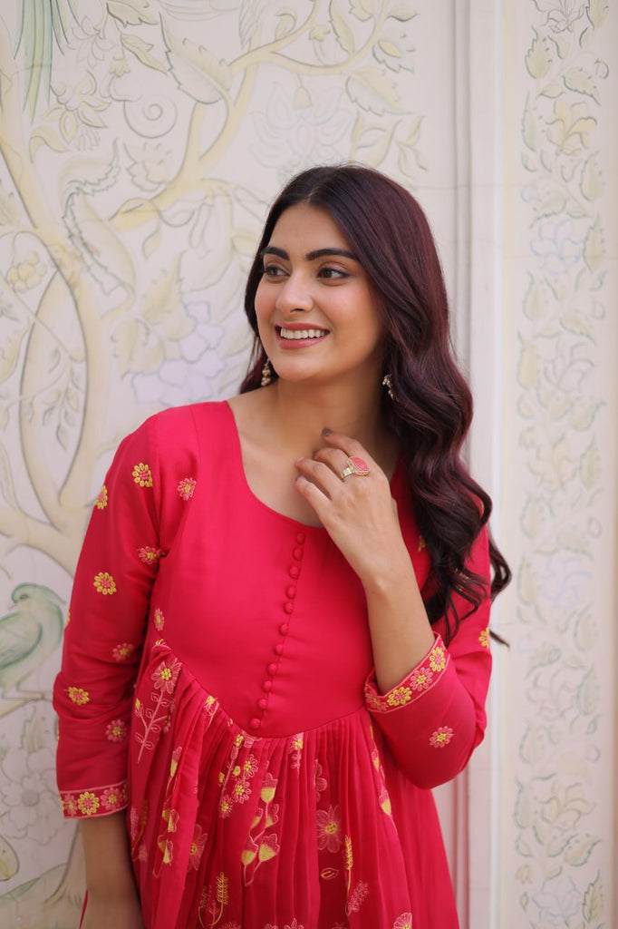 Pink Chanderi Kurti Pant Set Clothsvilla