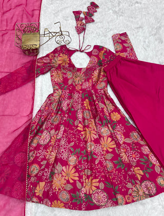 Pink Chanderi Printed Kediya Kurta Palazzo ClothsVilla