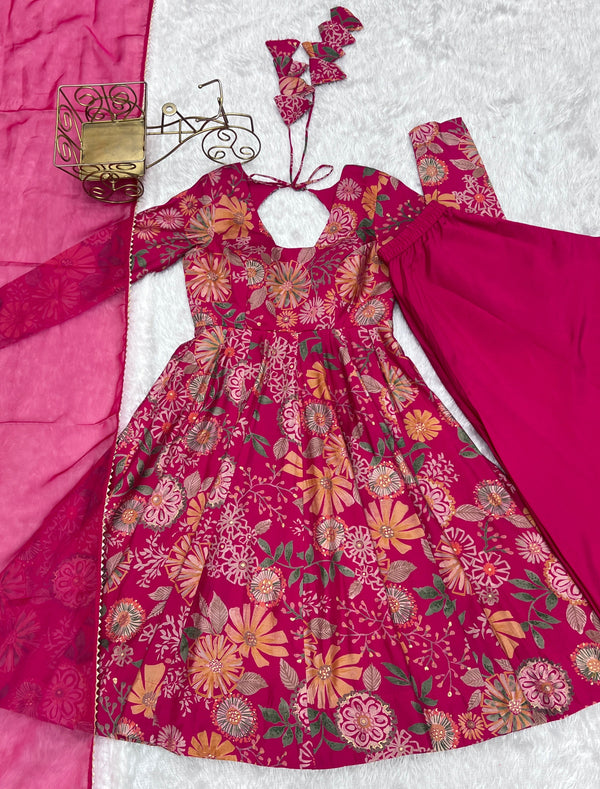 Pink Chanderi Printed Kediya Kurta Palazzo ClothsVilla